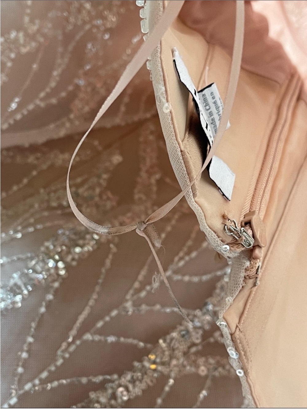 Strapless Embroidered Midi Dress in Nude - Picture 14 of 15
